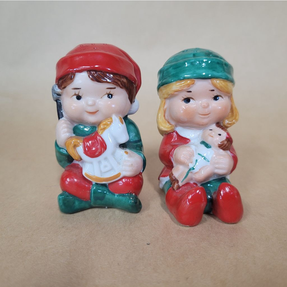 Avon Cute Elf Salt and Pepper Shakers, Red and Green, Vintage
